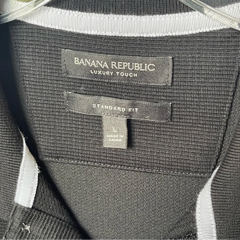 Banana Republic Luxury Touch Slim Fit Polo Black White Trim Size Large